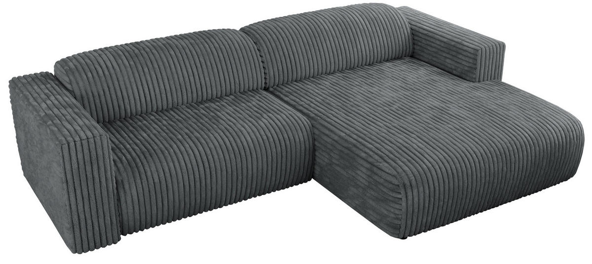 ECKSOFA PASADENA Dunkelgrau Cord - Rechts Seite - Dunkelgrau/Schwarz, Kunststoff/Textil (180/288cm) - MKS