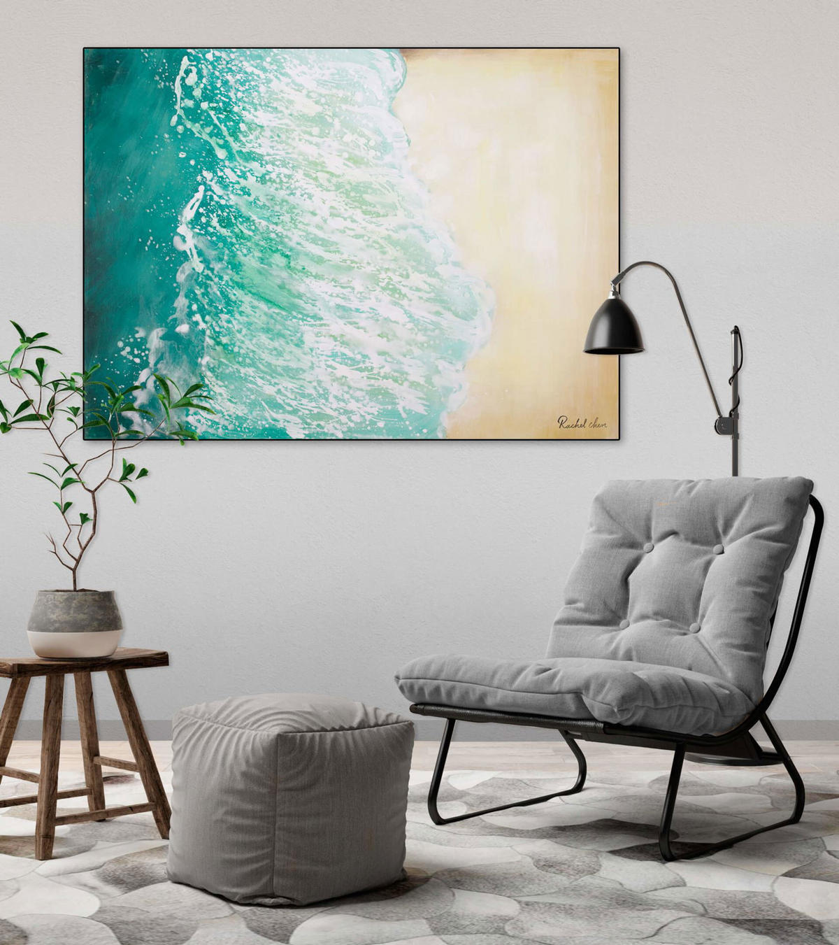 ÖLGEMÄLDE 100/75 cm - Türkis/Beige, Holz/Textil (1.8/75cm) - KUNSTLOFT