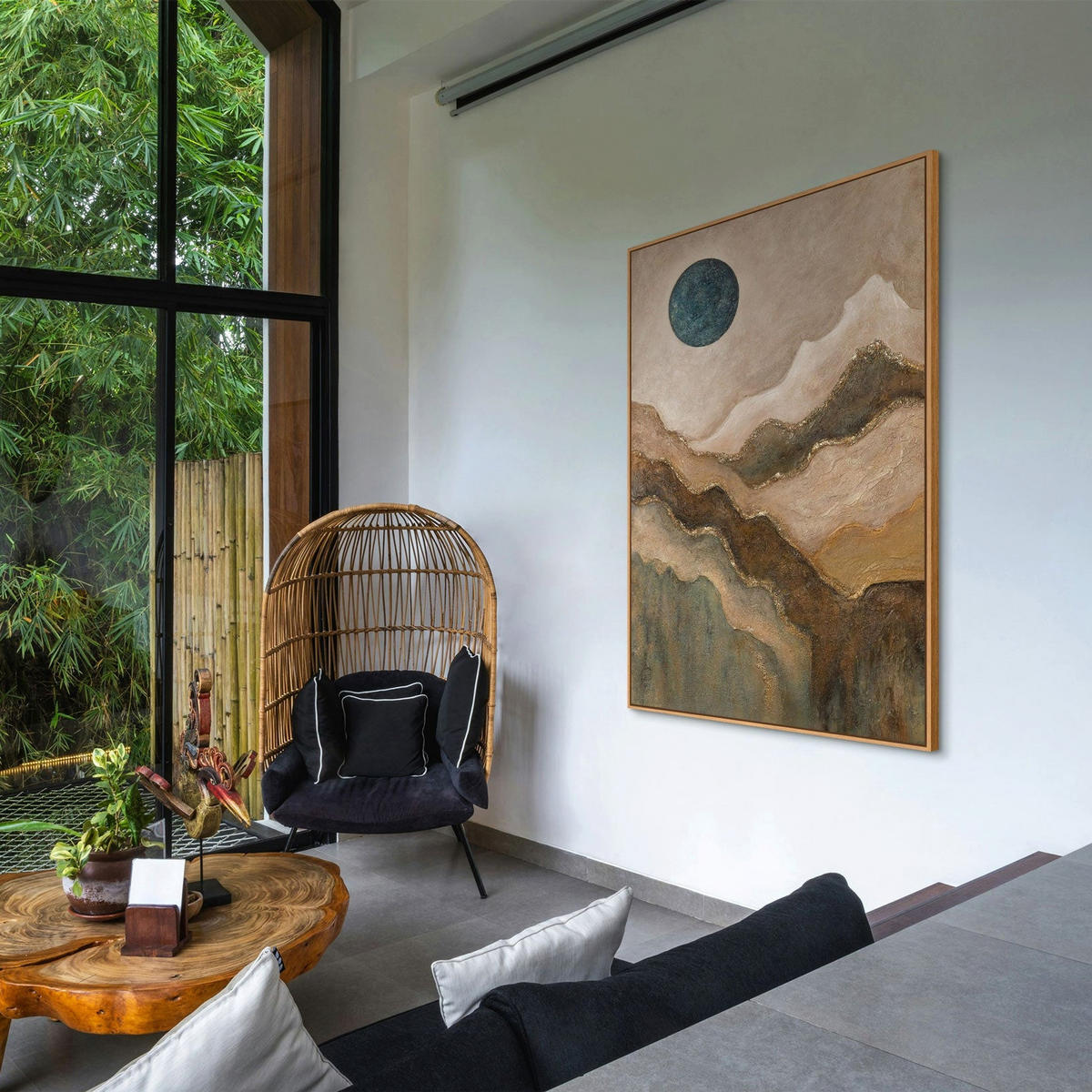 GEMÄLDE Smaragdgrüne Sonne Schattenfugenrahmen Eichefarben 120x80 cm - Eichefarben, Holz (120/80cm) - YS-art gallery