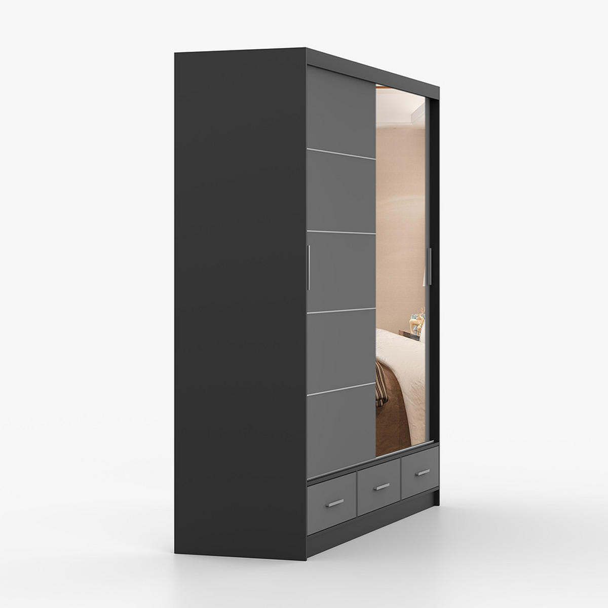 KLEIDERSCHRANK Florence 203 cm, 203/218/61, 2-türig, grau - Grau, Holzwerkstoff (203/218/61cm) - imoebel24