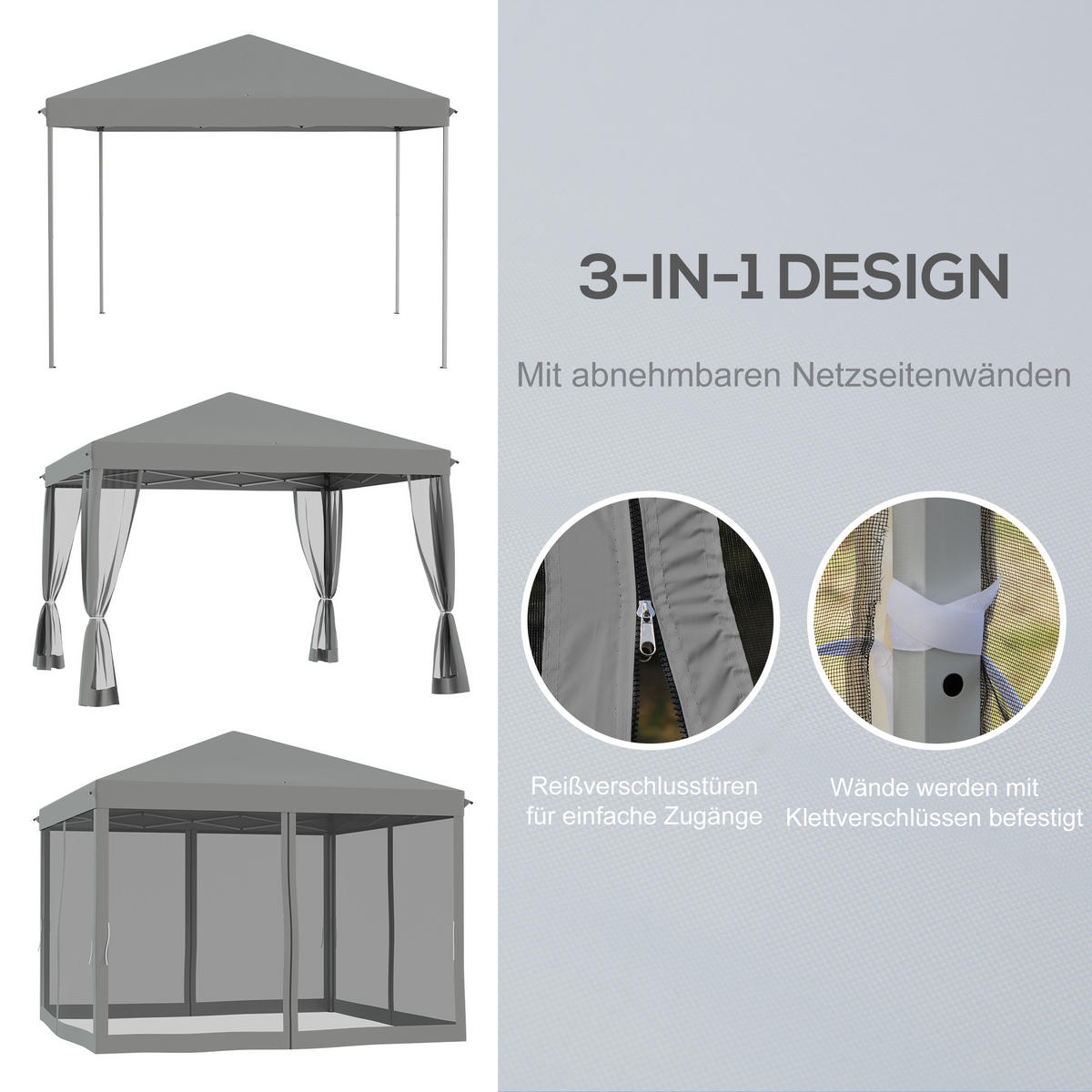 FALTPAVILLON, Cremeweiß, Metall, Oxford-Stoff, Moskitonetz - Hellgrau, Metall (295/260/295cm) - Outsunny