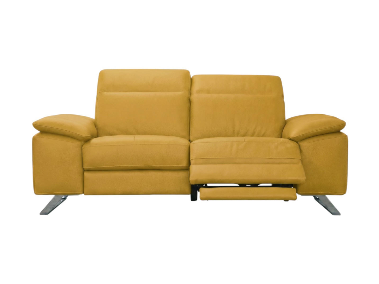 3-SITZER Sofa Genius Echtleder mit 1 x Relaxfunktion Senfgelb - Gelb, Leder/Metall (220/80/104cm)