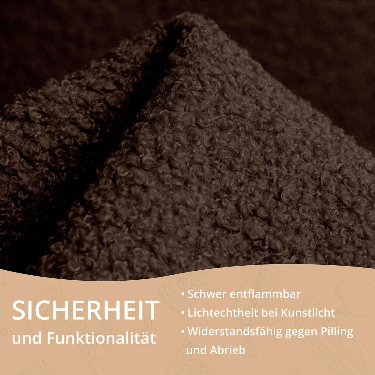 BOUCLESTOFF Quelle Dunkelbraun– 315 g/m², 140 cm breit, weich & robust, feuer- & UV-resistent - Dunkelbraun, Textil (140/100cm) - Dreamroots