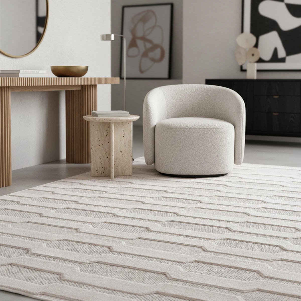 TEPPICH In-/Outdoor Kurzflor 3D-Design Look Polypropylen Balkon Creme Rechteckig 160x230 - Beige, Textil (160/230cm) - KADIMA DESIGN