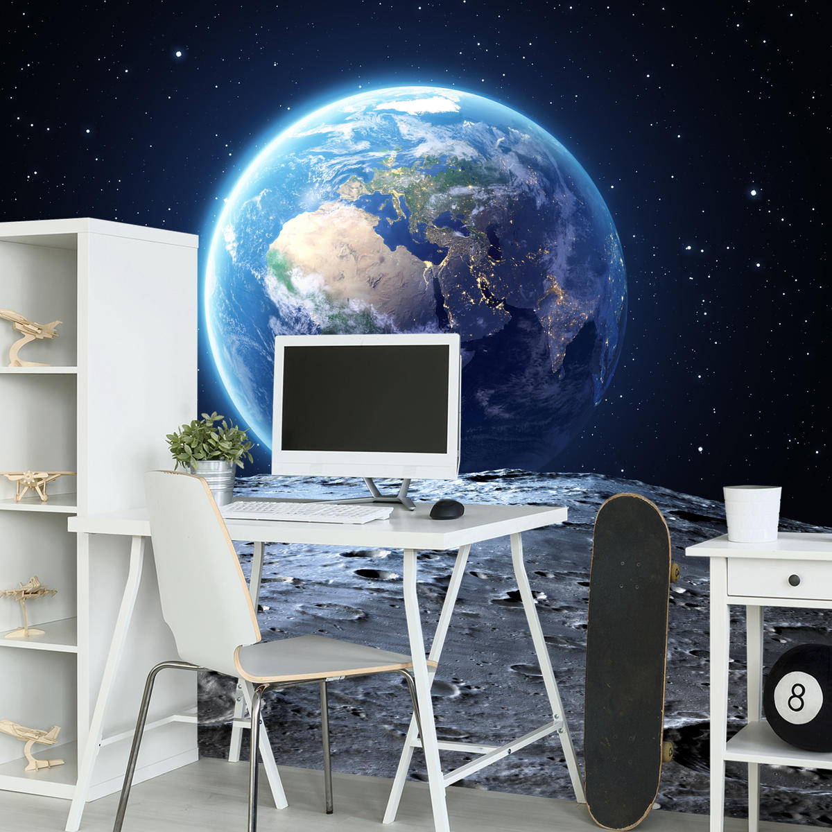 FOTOTAPETE für Schlafzimmer Mondblick Erde Kosmos Planet 500x350 - Blau/Schwarz, Papier (500/350cm) - Muralo