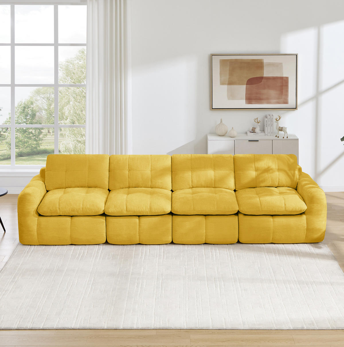 SOFA 334/97/68 cm in Gelb aus Chenille mit hoher Belastbarkeit - Gelb, Textil (97/68/334cm) - Flora Grace