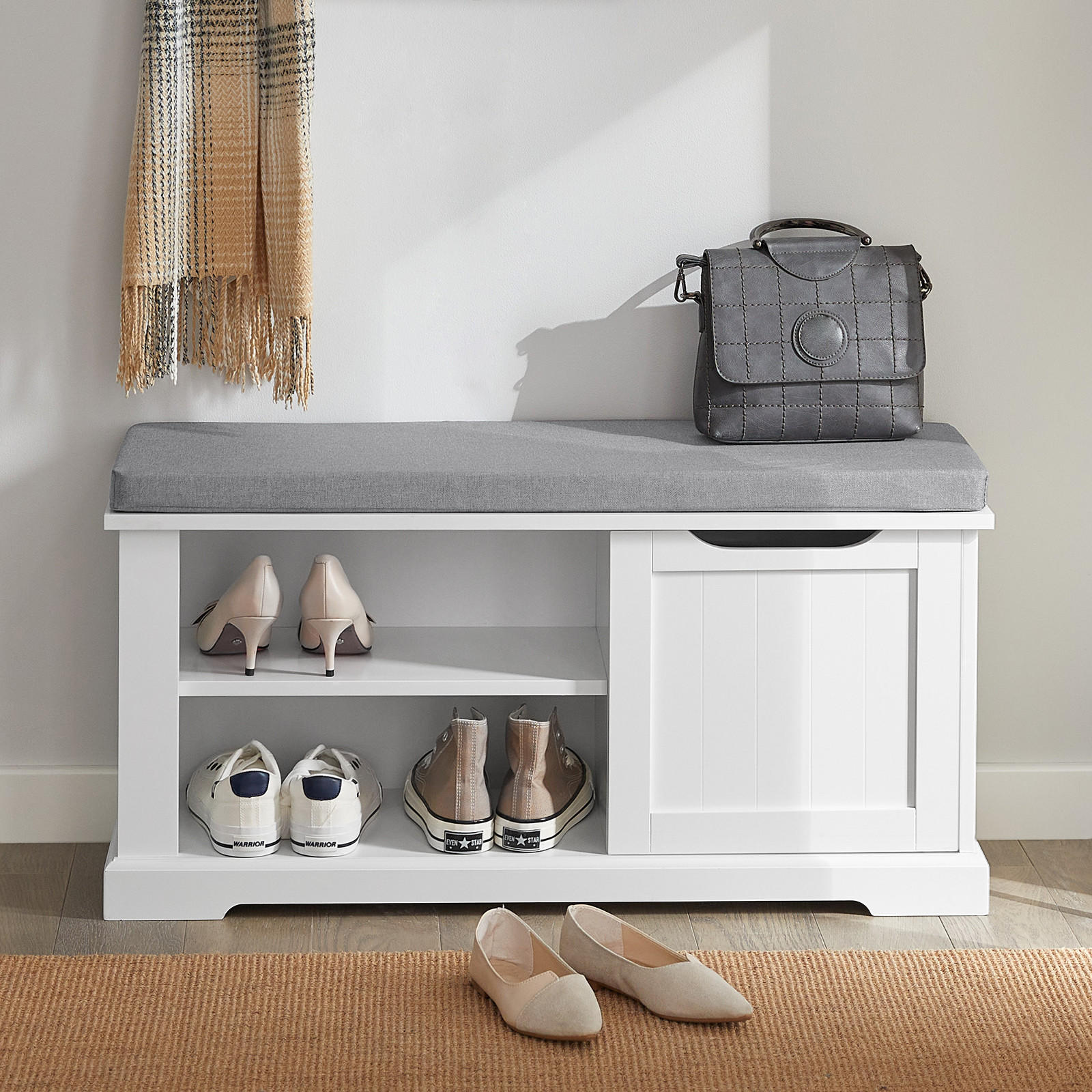 SCHUHBANK Weiß - Weiß, Holzwerkstoff (90/45/30cm) - SoBuy
