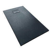 DUSCHWANNE vidar rechteckig schwarz, Steinoptik, 2-tlg. Set mit Ablaufgarnitur, 100/80/3,2 cm - Schwarz, Kunststoff (80/3.2/100cm) - bad land