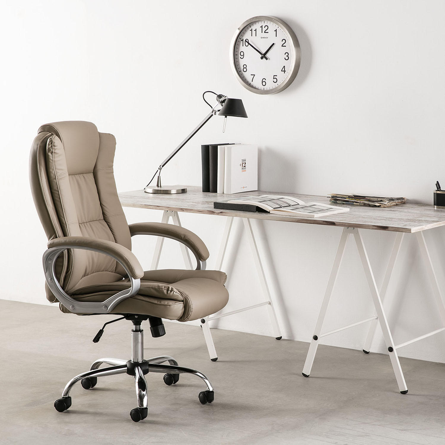 Thumbnail - VS Venta-stock Drehstuhl, Taupe, Fell, 68x110x72 cm, Arbeitszimmer, Bürostühle, Chefsessel