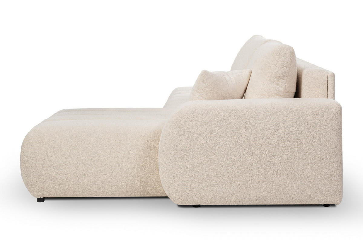 ECKSOFA GIOIA R-S Creme Boucle-Stoff mit Schlaffunktion - Creme, Holz (276/176cm) - MASSENO