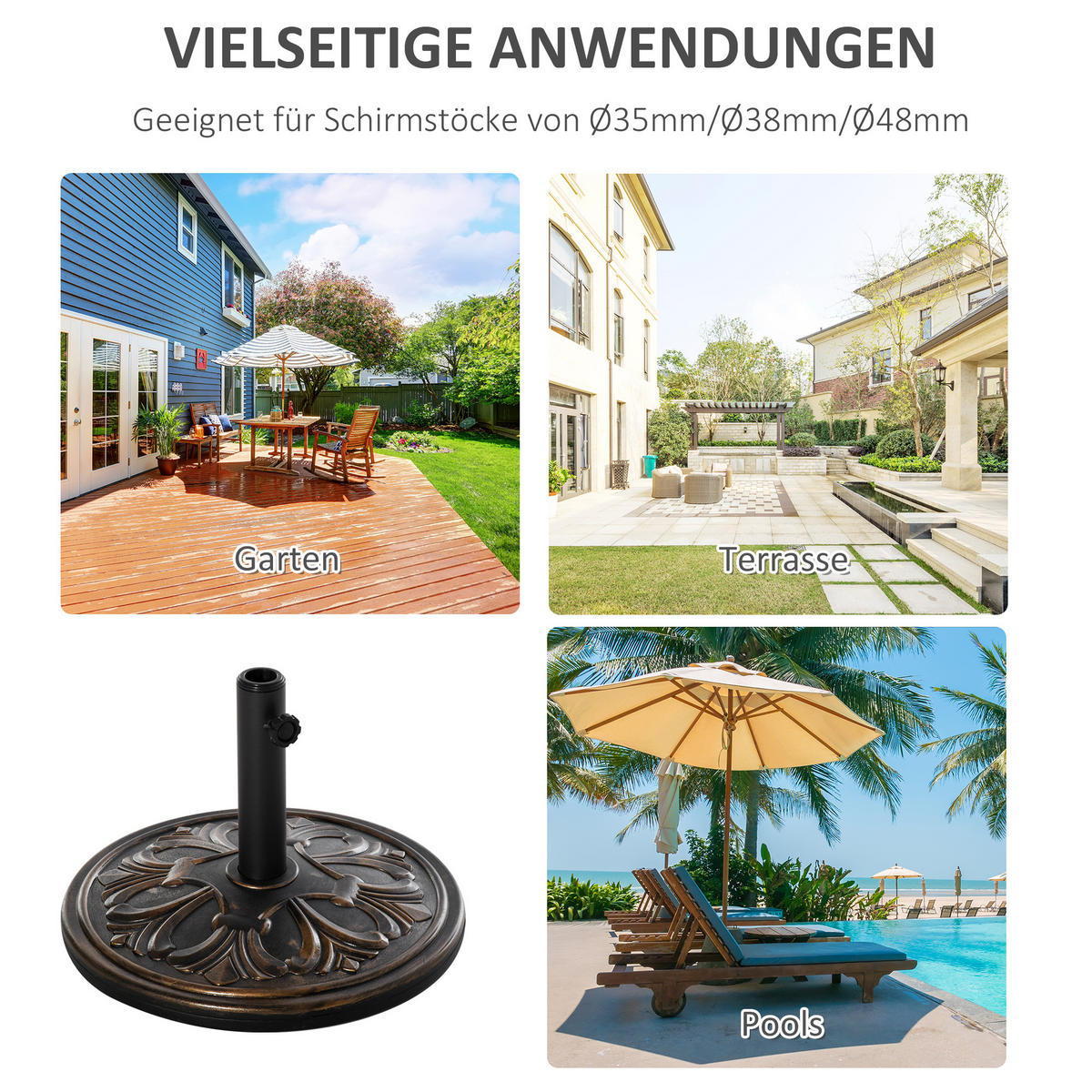SONNENSCHIRMSTÄNDER 13 kg Ständer Schirm Ø35/Ø38/Ø48mm Kunststoff + Zement Antik Bronze Ø48 x 34 cm - Bronzefarben, Kunststoff (48/48cm) - Outsunny