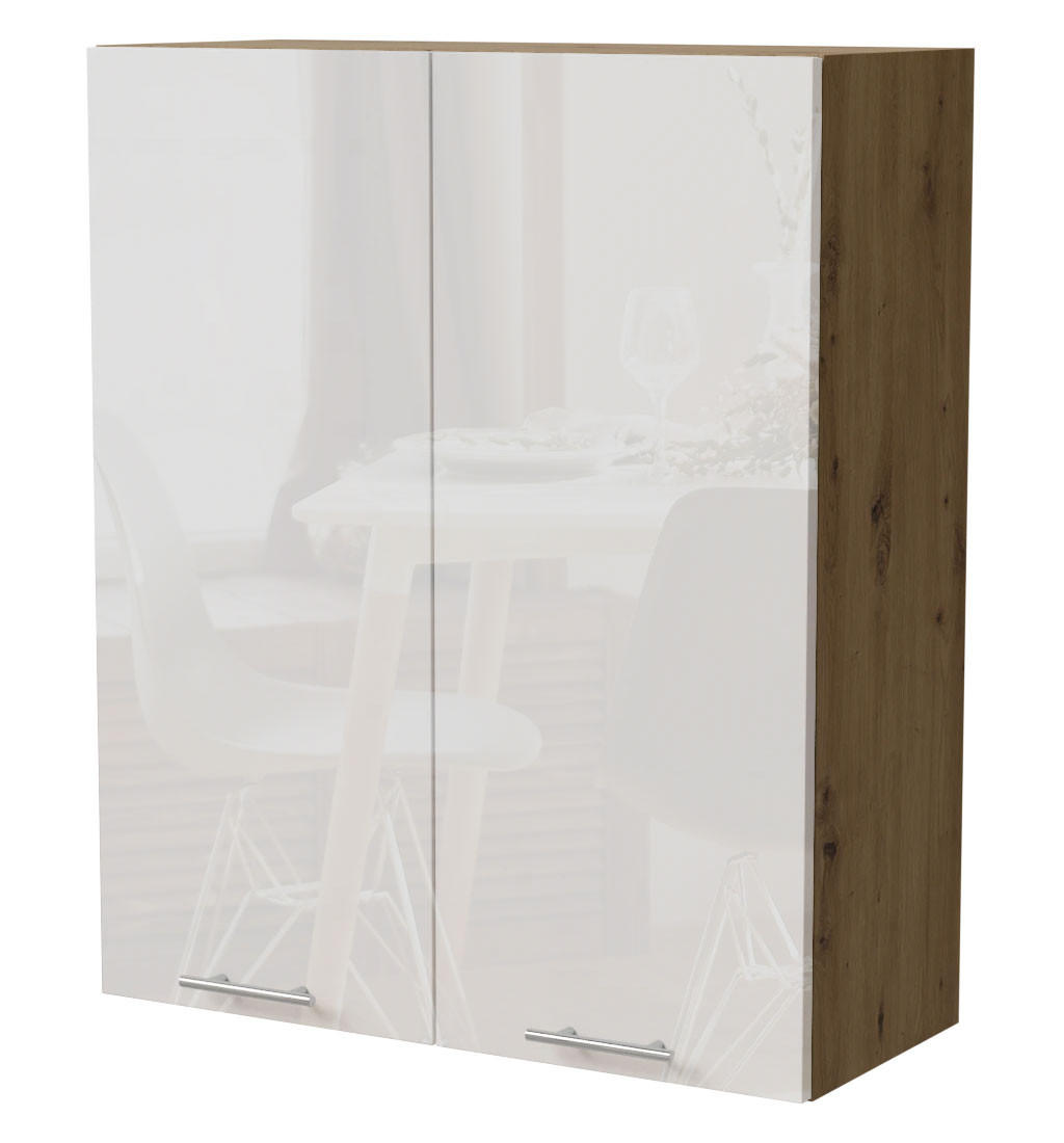 Feldmann-Wohnen Küchenhängeschrank Weiß Hochglanz, Eiche Artisan 80x96x32.5 cm