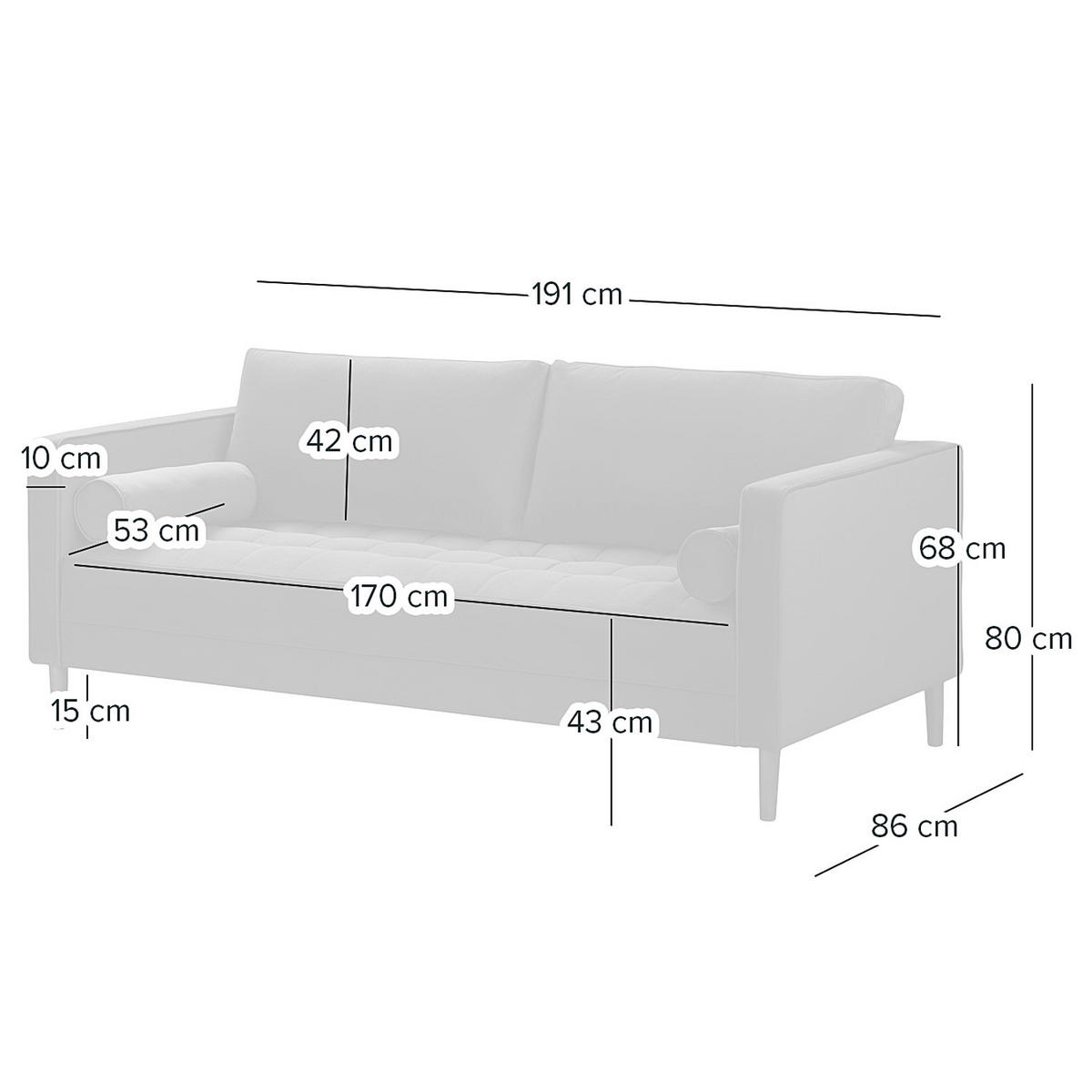 3-SITZER SOFA - Samt - Dunkelbraun/Rosa, Holz/Birkenholz (191/80/86cm) - home24