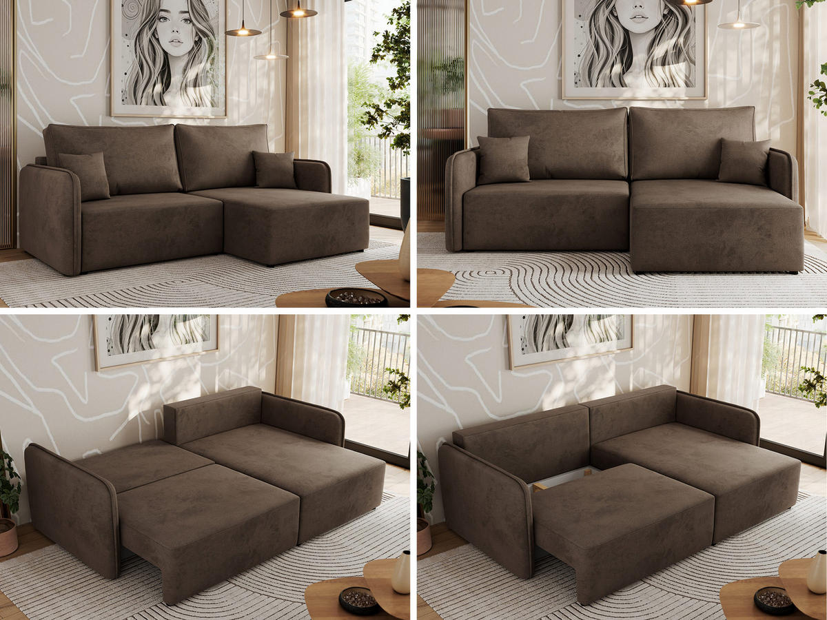 ECKSCHLAFSOFA MESTO L Braun Velvet - rechts - Schwarz/Braun, Kunststoff/Textil (147/227cm) - MKS