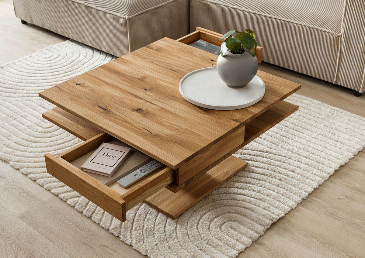 COUCHTISCH Wildeiche 85x85x45 natur geölt WIEN #200 - Naturfarben, Holz (85/85/45cm) - Massivmoebel24