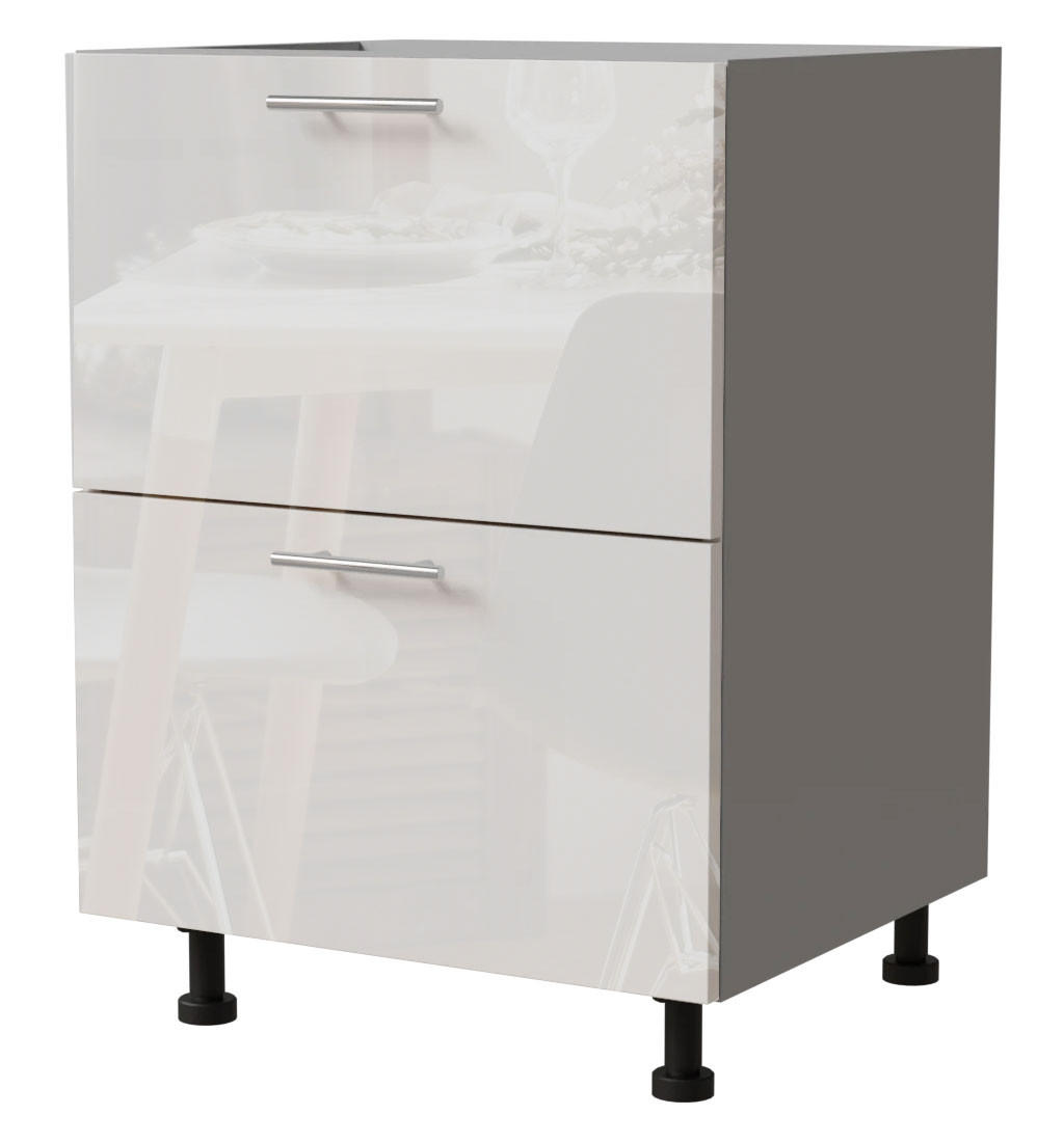 Feldmann-Wohnen Schubladenunterschrank Weiß Hochglanz, Grau 60x82x50 cm