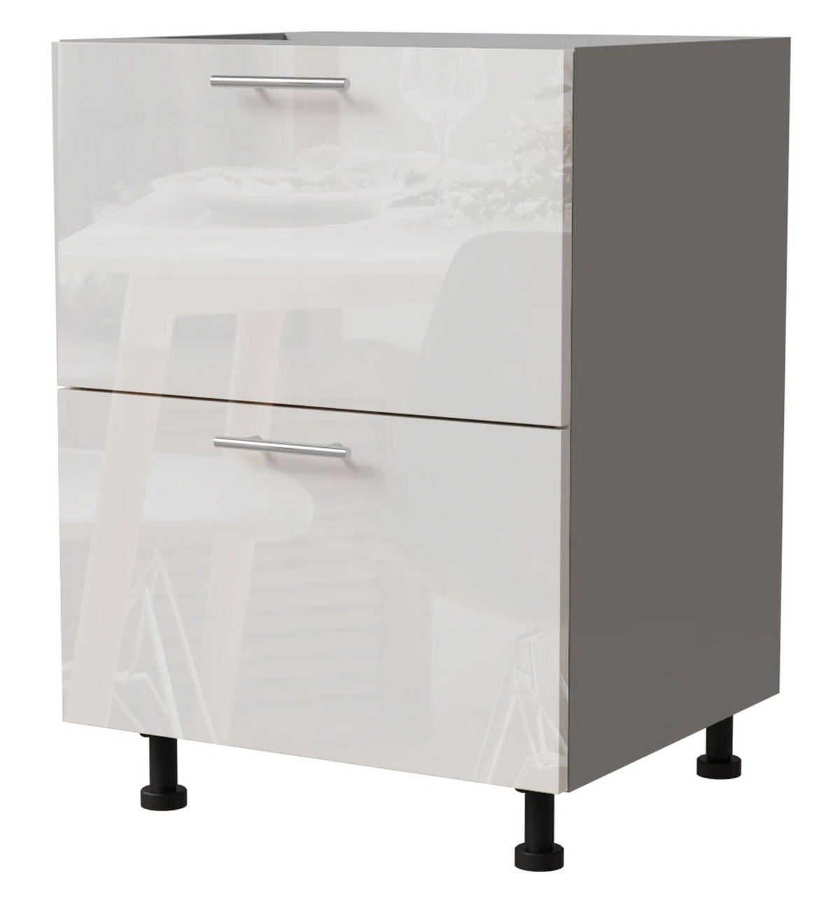 SCHUBLADENUNTERSCHRANK Essen D2A/60/1A Weiß Hochglanz / Grau Matt 60 / 50 / 82cm - Weiß Hochglanz/Grau, Holz/Holzwerkstoff (60/82/50cm) - Feldmann-Wohnen