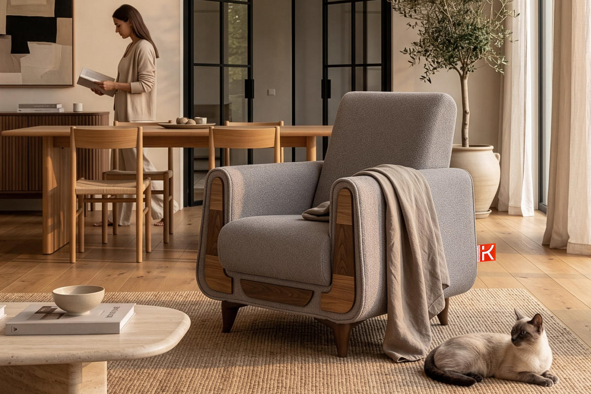SESSEL GUSTAVO mit Armlehnen, grau - Braun/Grau, Holz/Holzwerkstoff (83/95/92cm) - KONSIMO®