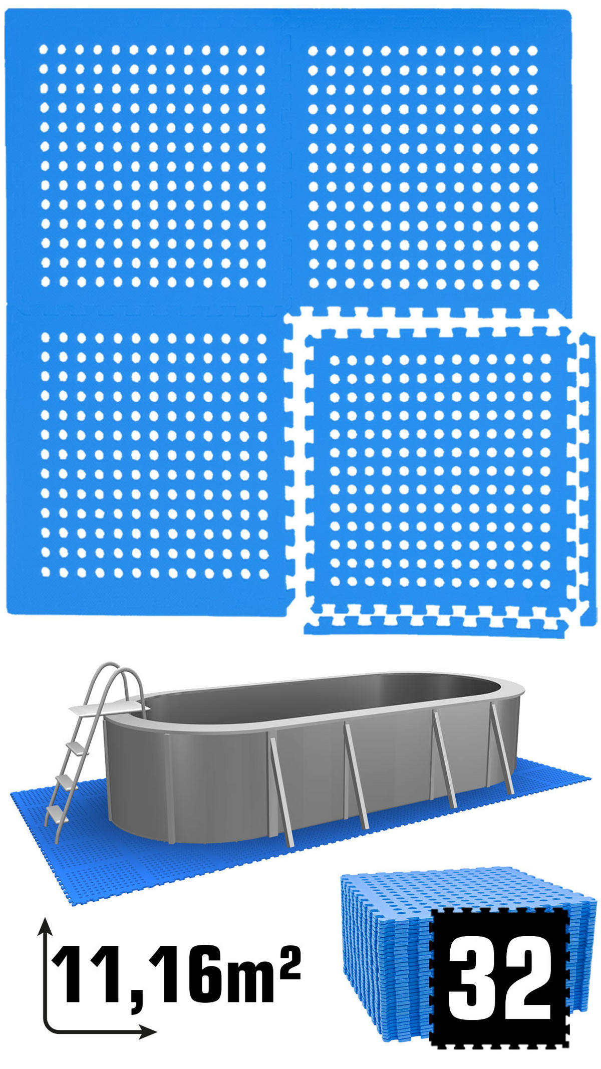POOLMATTEN 11,2m² 32 EVA Matten 62 cm Blau - Blau, Kunststoff (62/62cm) - eyepower