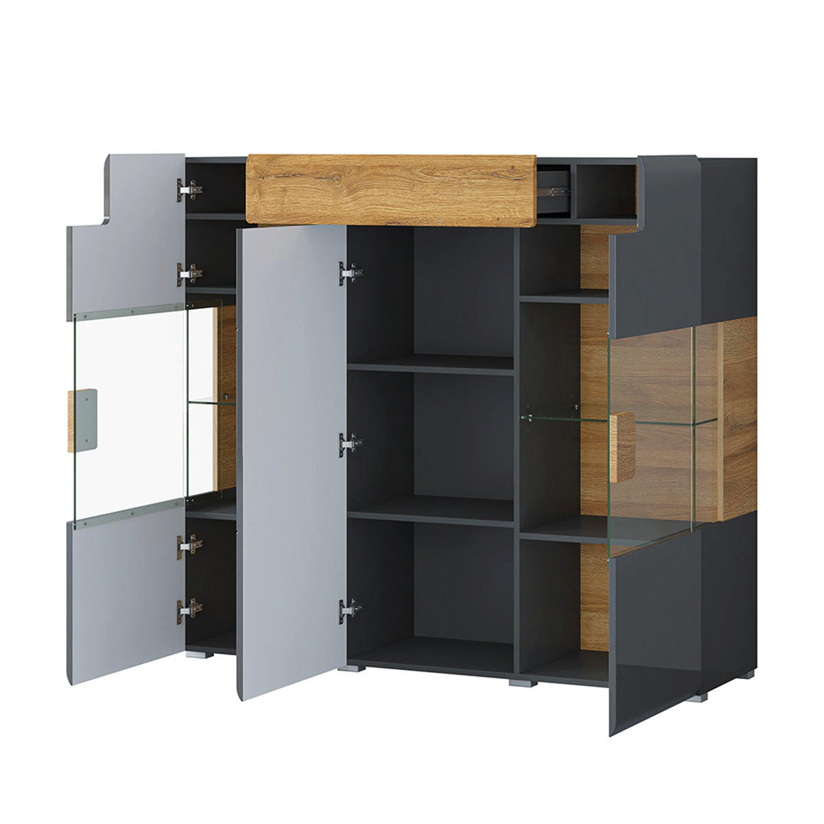 SIDEBOARD Jules Šedá a dřevo - šedá, kompozitní dřevo (147/131/39cm) - Petits-meubles
