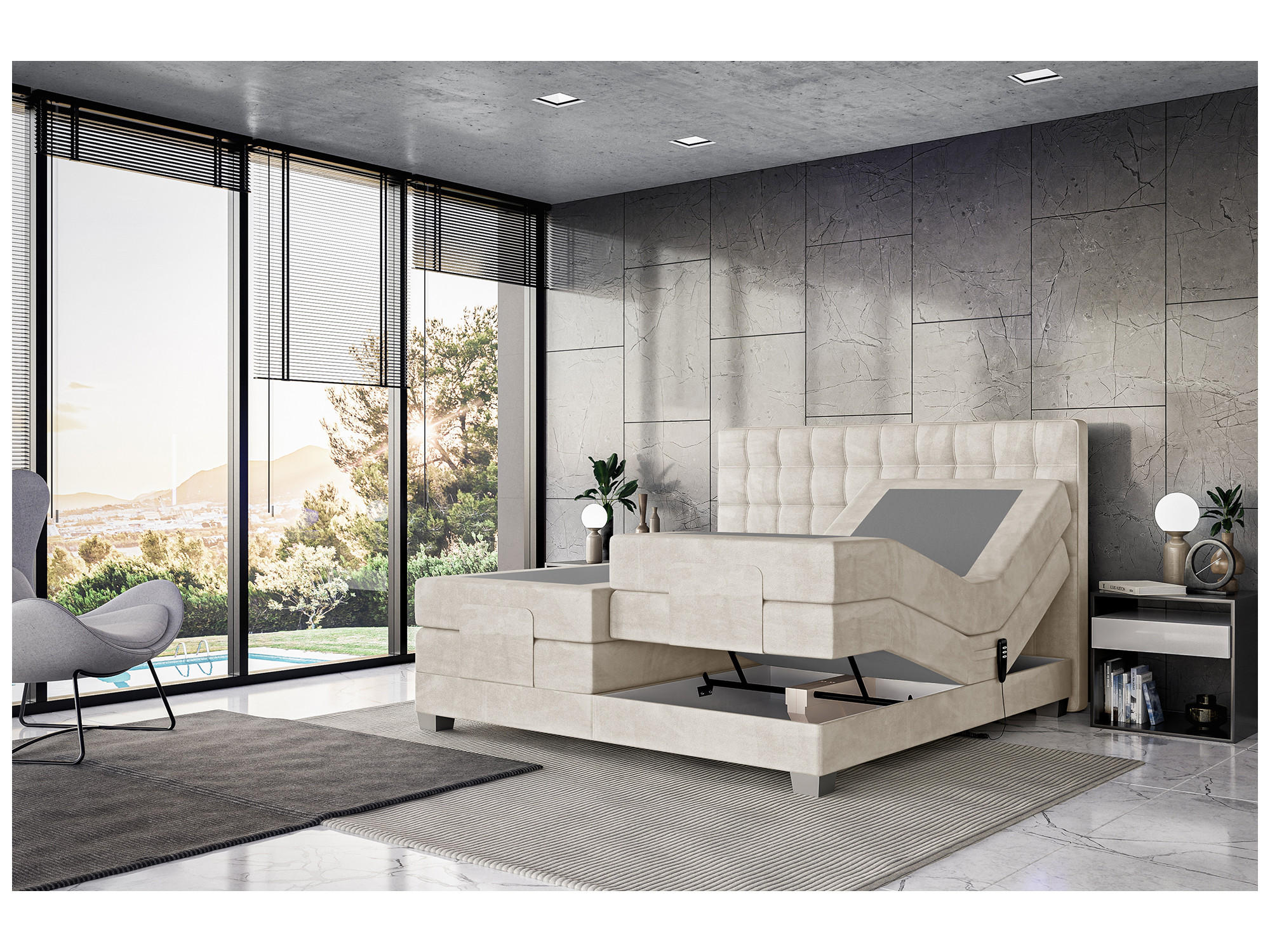 BOXSPRINGBETT Edison - Silberfarben/Creme, Textil (120/200cm) - Meblini