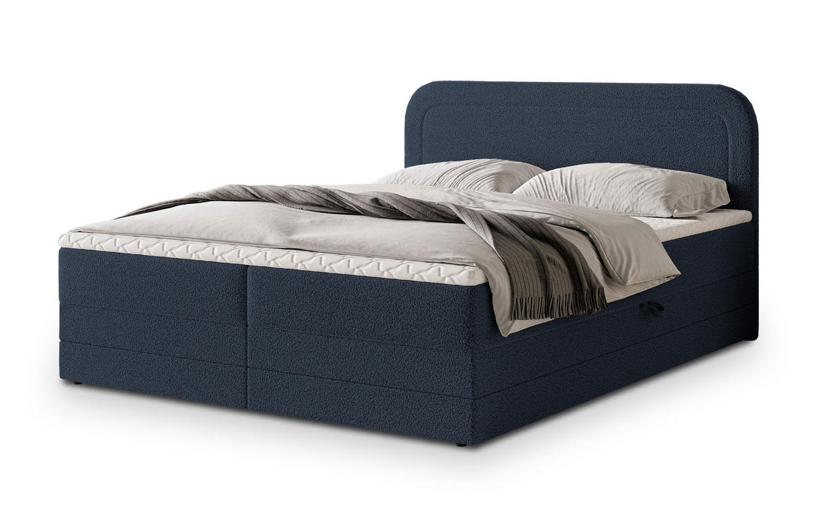 BOXBETT ARMEL 140x200 cm mit Matratze und Topper - Blau - Blau, Holz (140/200cm) - MASSENO