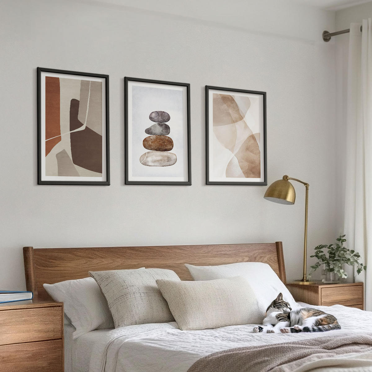 BILDER SET 3er Set - 40x60 cm Schwarzer Rahmen - Moderne abstrakte Malerei - Schwarz, Kunststoff (40/60cm) - TULUP