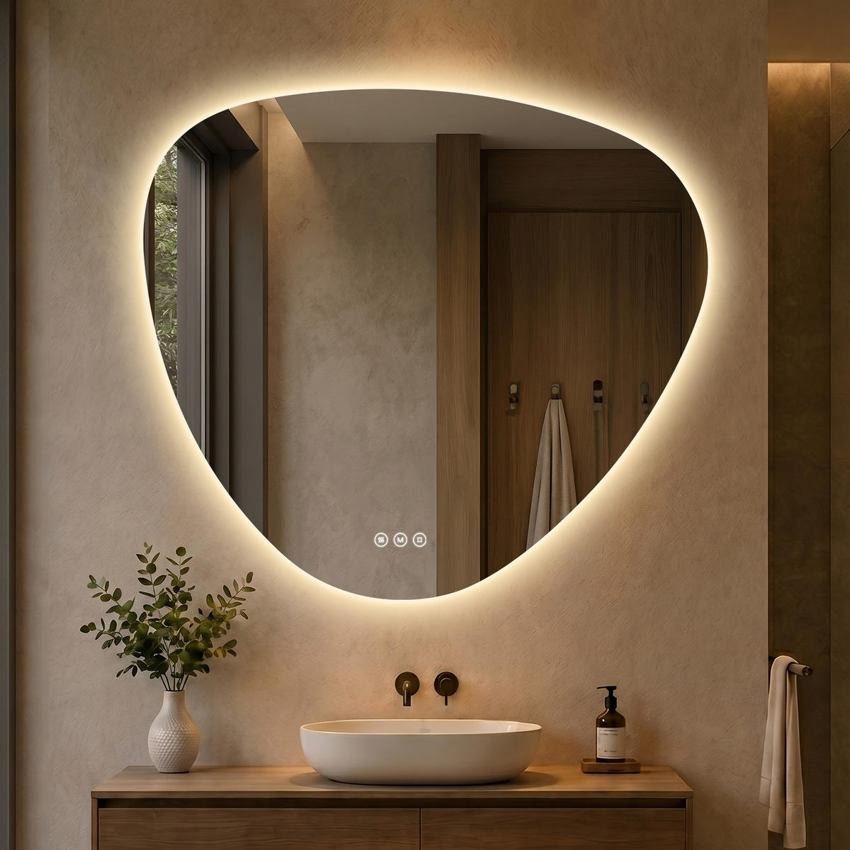 BADEZIMMERSPIEGEL mit Beleuchtung 80/90 cm asymmetrisch rahmenlos LED dimmbar mit Antibeschlag - Transparent, Glas (90/80/2.5cm) - S'AFIELINA