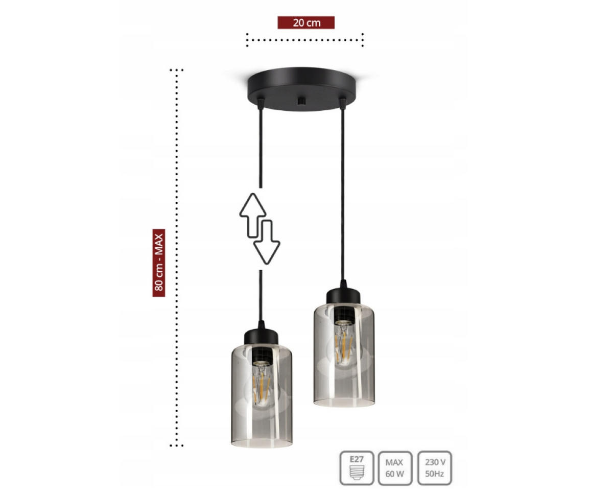 PENDELLEUCHTE TUBE - Transparent/Schwarz, Glas/Metall (20/20/80cm) - kiki design