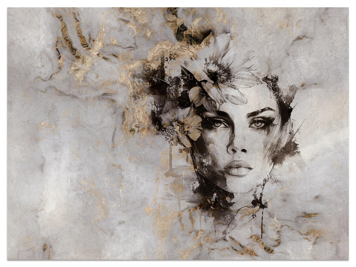 FOTOTAPETE für Wohnzimmer Frau Porträt Beton Blumen Modern 450x315 - Gelb/Beige, Papier (450/315cm) - Muralo