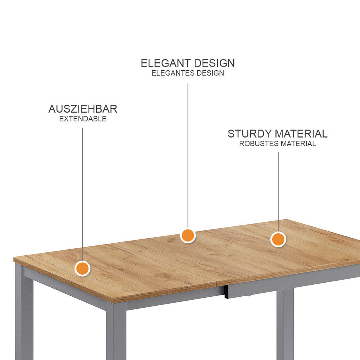 ESSTISCH Granny Eiche/Grau 120 x 70 cm ausziehbar - Graubraun/Grau, Holzwerkstoff (70/120/76cm) - Vicco
