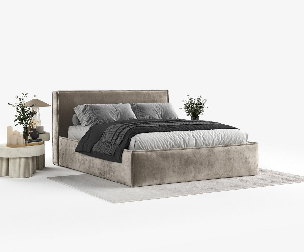 POLSTERBETT Lounge Beige 120/200 cm im Chenille-Stoff - Beige/Schwarz, Holz/Holzwerkstoff (120/200cm) - Maison de Reve