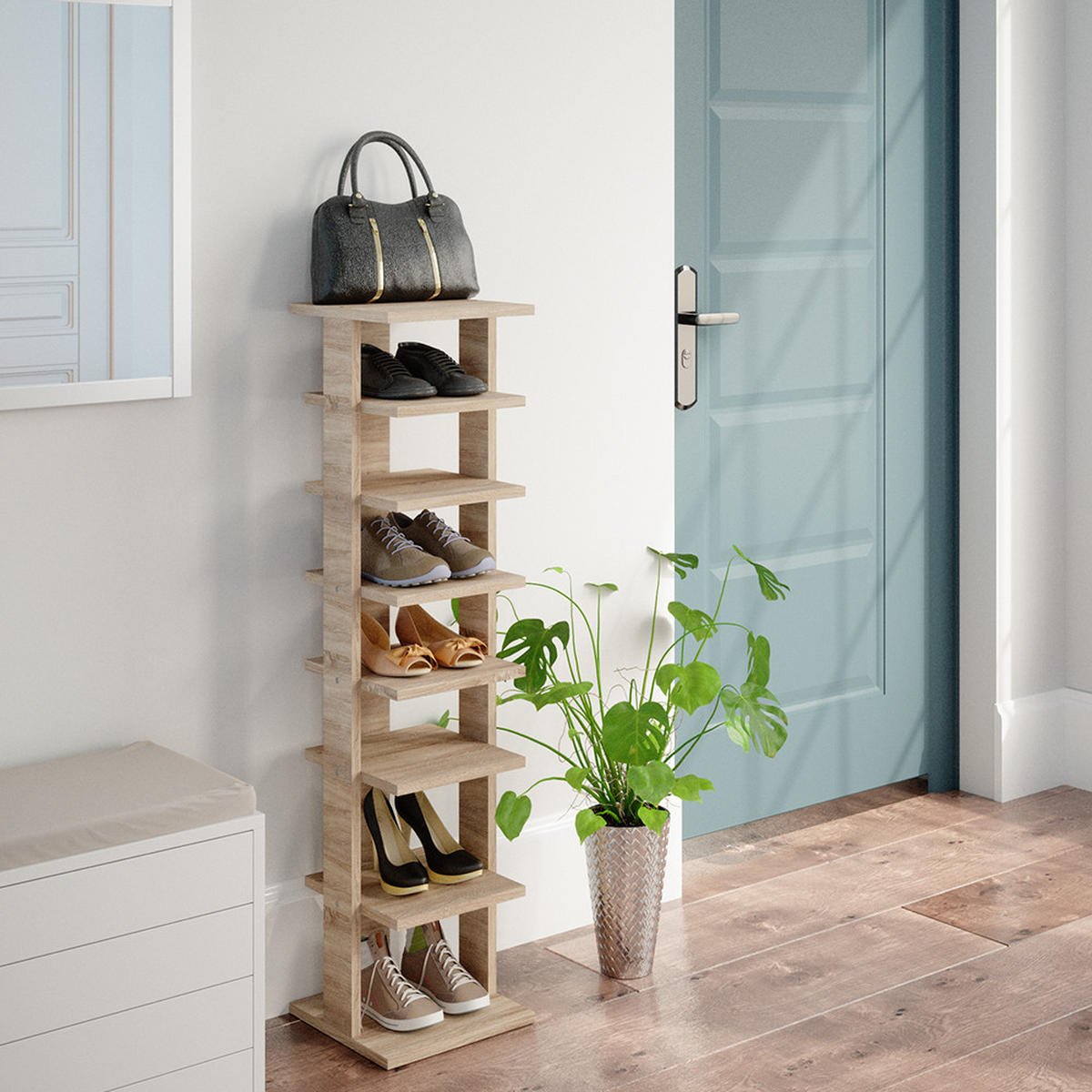 SCHUHSCHRANK Sara Sonoma 26.7 x 110 cm - Sonoma Eiche, Holzwerkstoff (26.7/110/27.7cm) - Vicco