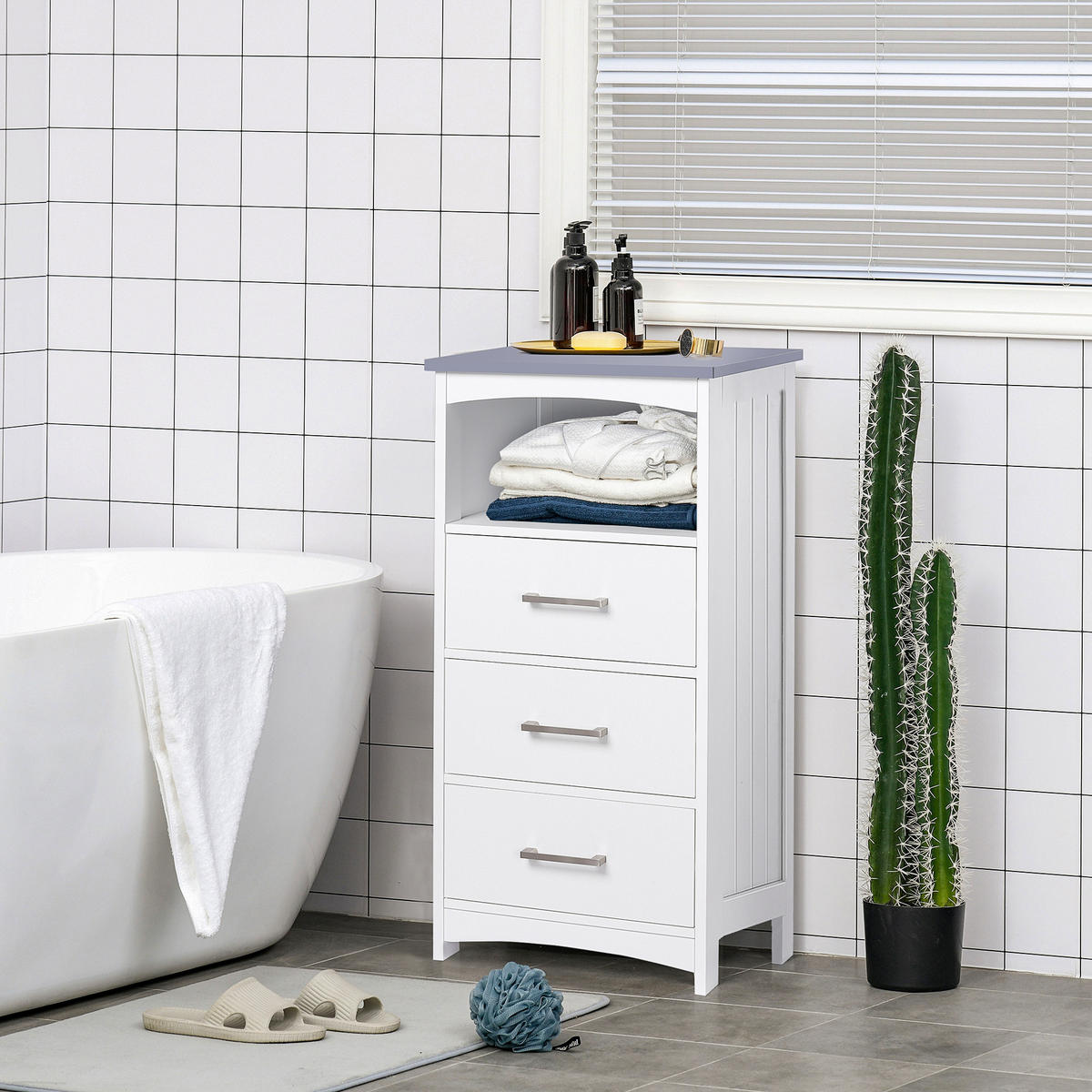 MIDISCHRANK DE-17298 3 Schubladen & offenes Fach Weiß - Weiß, Holzwerkstoff (33/80/40cm) - ComfortXL