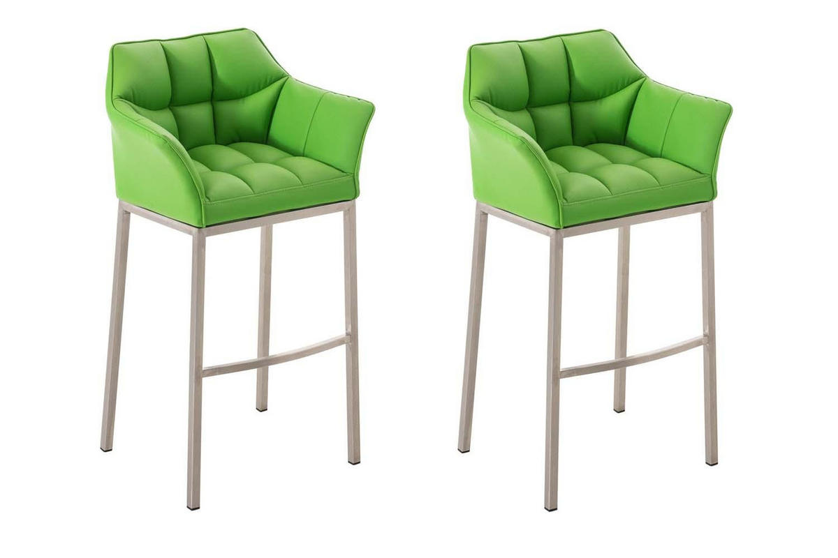 BARHOCKER 2er Set Lederlook grün - Edelstahlfarben/Grün, Textil/Metall (64/110/48cm) - CLP