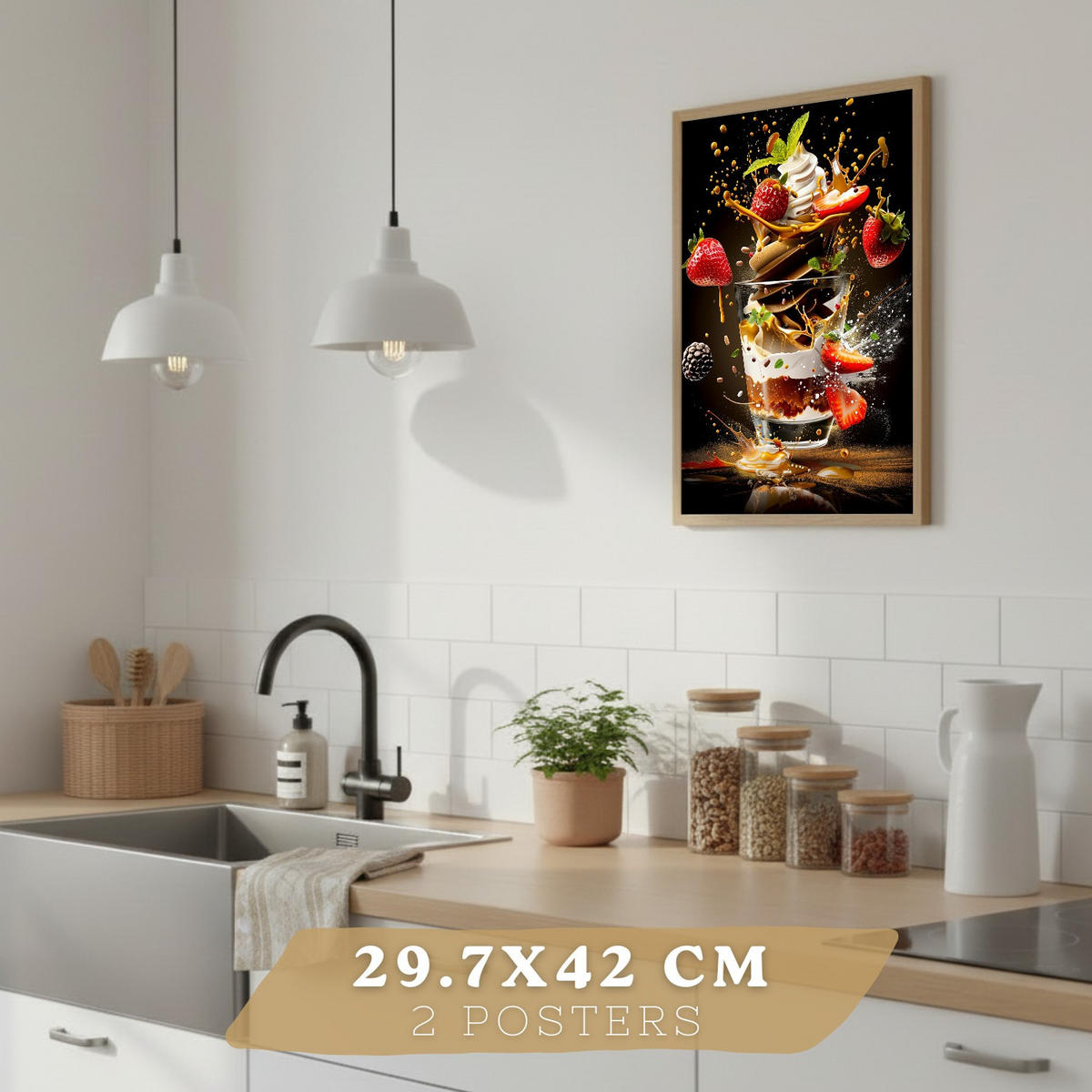 PLAKAT Sada 2 Jahody A3 Černý rám - černá, papír (29.7/1/42cm) - Nacnic