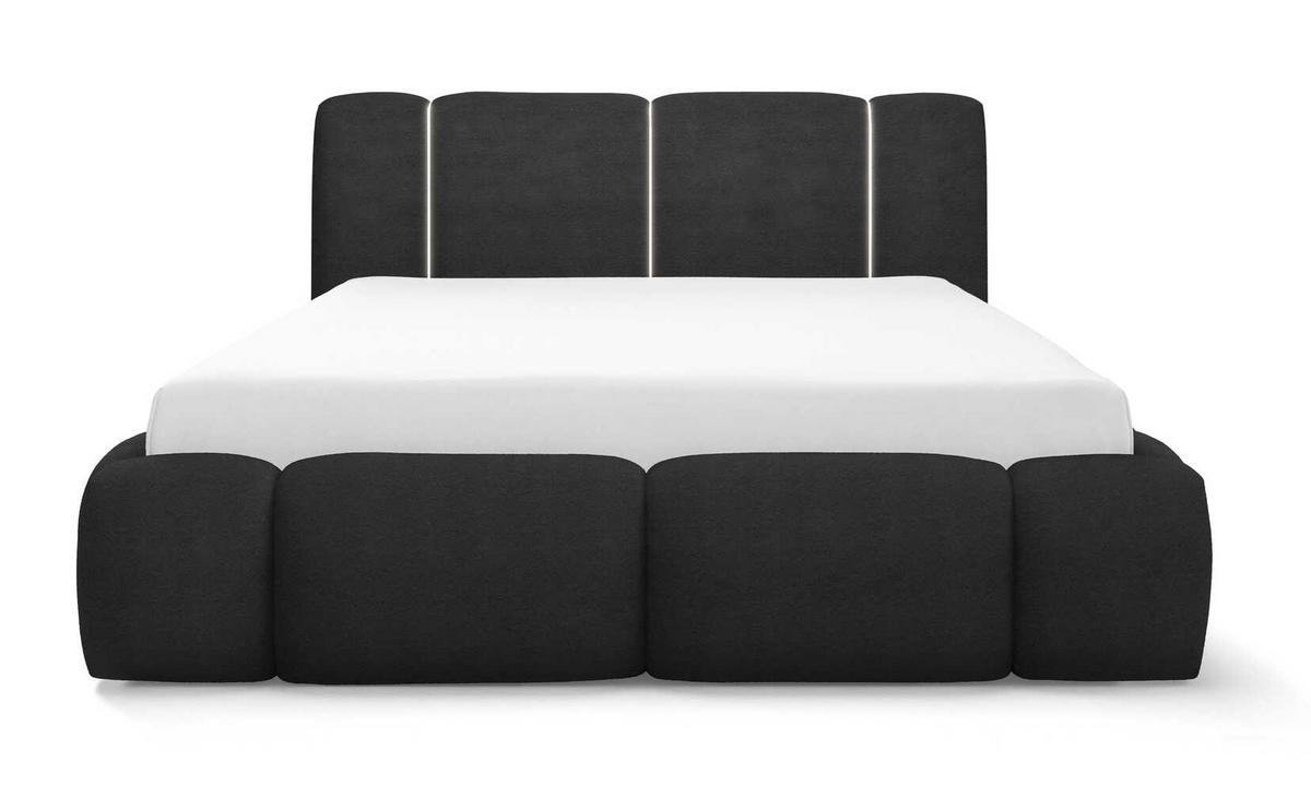 DOPPELBETT 160x200 Avelin mit Bettkasten, LED, Bouclé, Schwarz - Schwarz, Holz/Metall (160/200cm) - Emporius