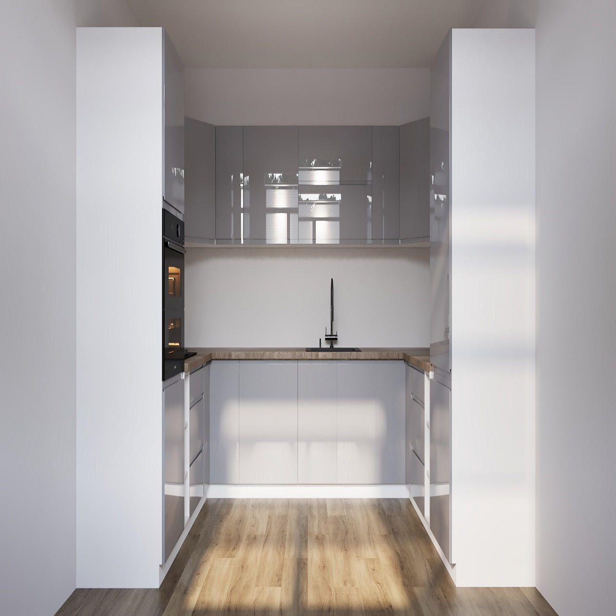 ECKKÜCHE 230 x 320 × 230 cm- Aspen K102-M780 - in Grau/Hochglanz - Grau, Holz/Holzwerkstoff (320/212/230cm)