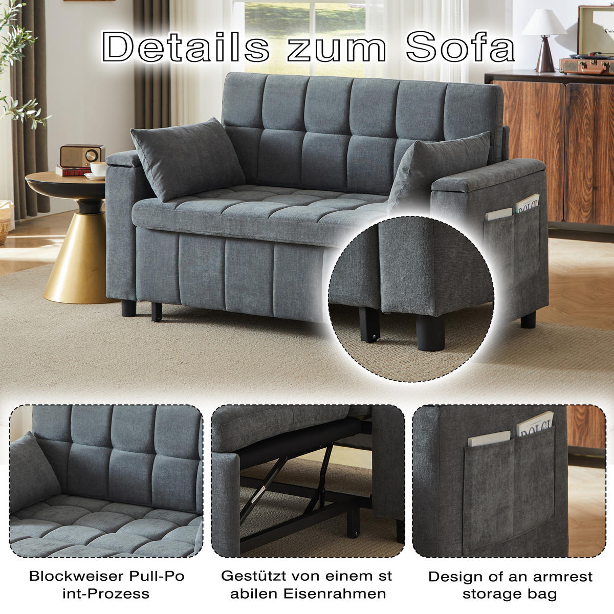 SCHLAFSOFA 157/51/70 cm in Leinenoptik Braun, ohne Armlehnen - Braun/Grau, Textil (81.3/86.4/148.6cm) - Oxeza