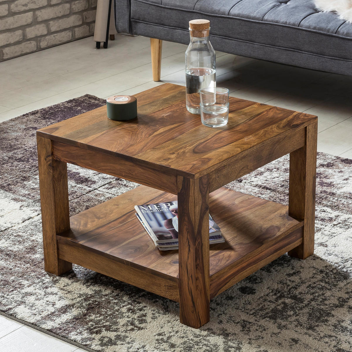 COUCHTISCH Massivholz im Landhausstil mit Ablagefach und pflegeleichter Oberfläche, Braun 60x60x45 cm - Braun, Holz (60/60/45cm) - KADIMA DESIGN