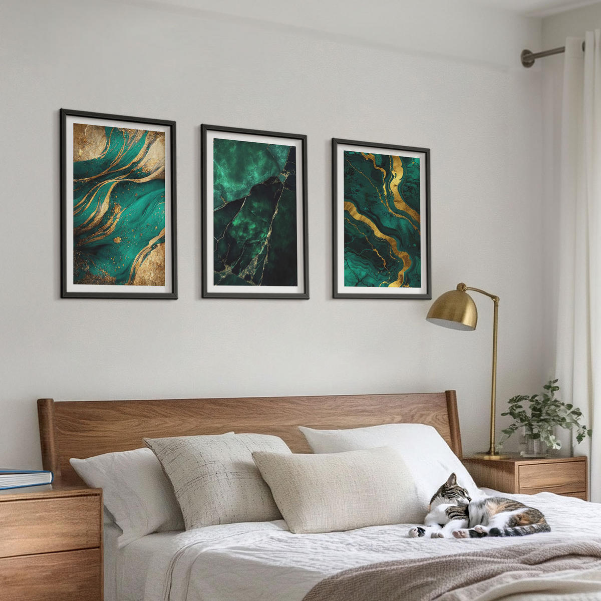 BILDER SET 3er Set - 40x60 cm Schwarzer Rahmen - Elegante Steinmuster - Schwarz, Kunststoff (40/60cm) - TULUP