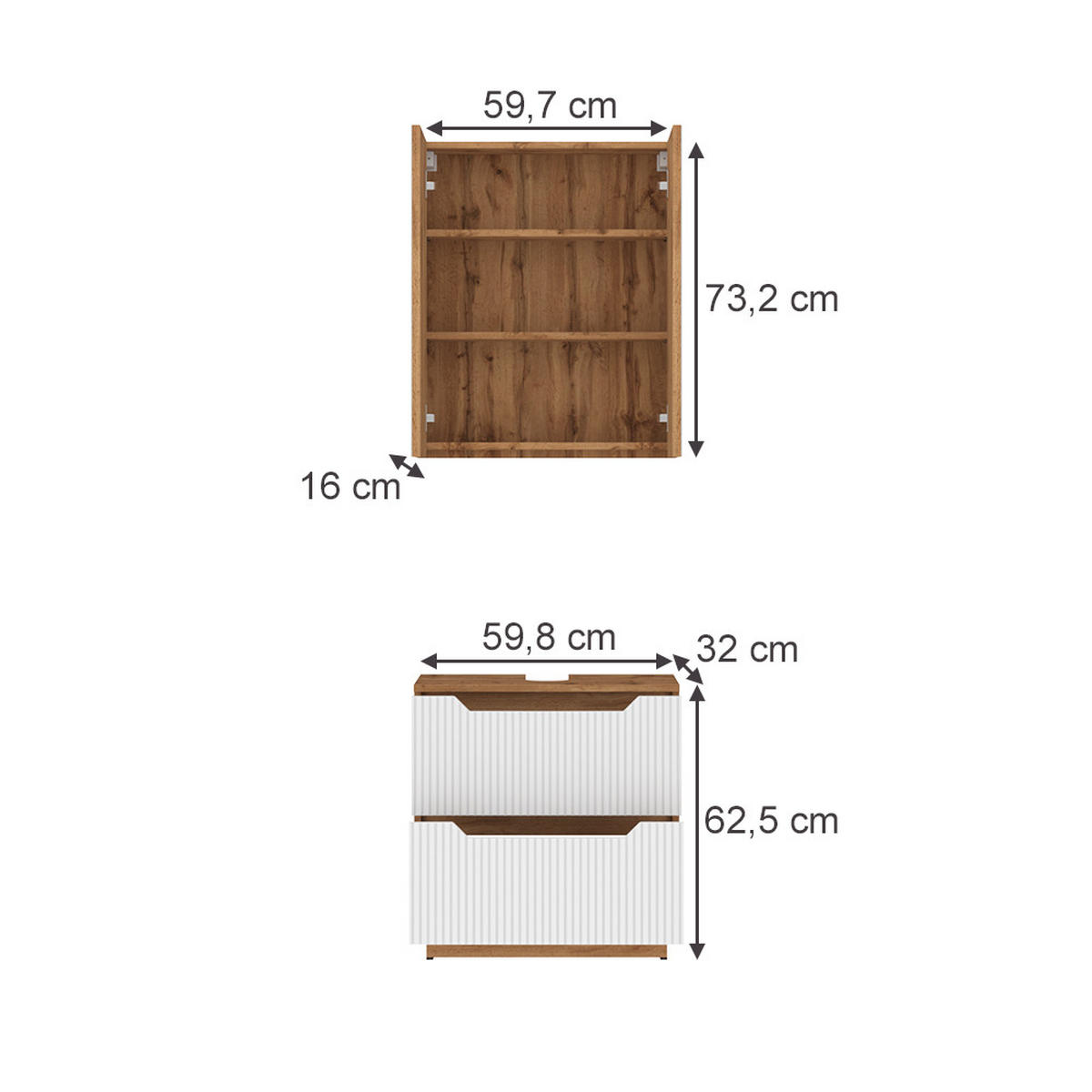 KOUPELNOVÝ NÁBYTEK Lotta Dub/bílý pruhovaný - bílá/barva dubu, kompozitní dřevo (59.8/62.5/32cm) - Vicco