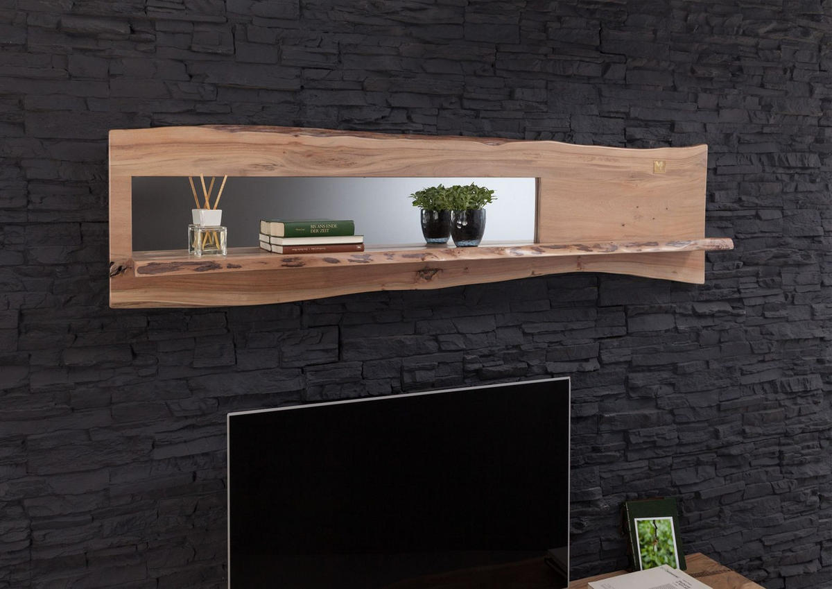 WANDREGAL Akazie 191x22x38 natur lackiert PURE ACACIA #104 - Naturfarben, Holz (191/38/22cm) - Massivmoebel24