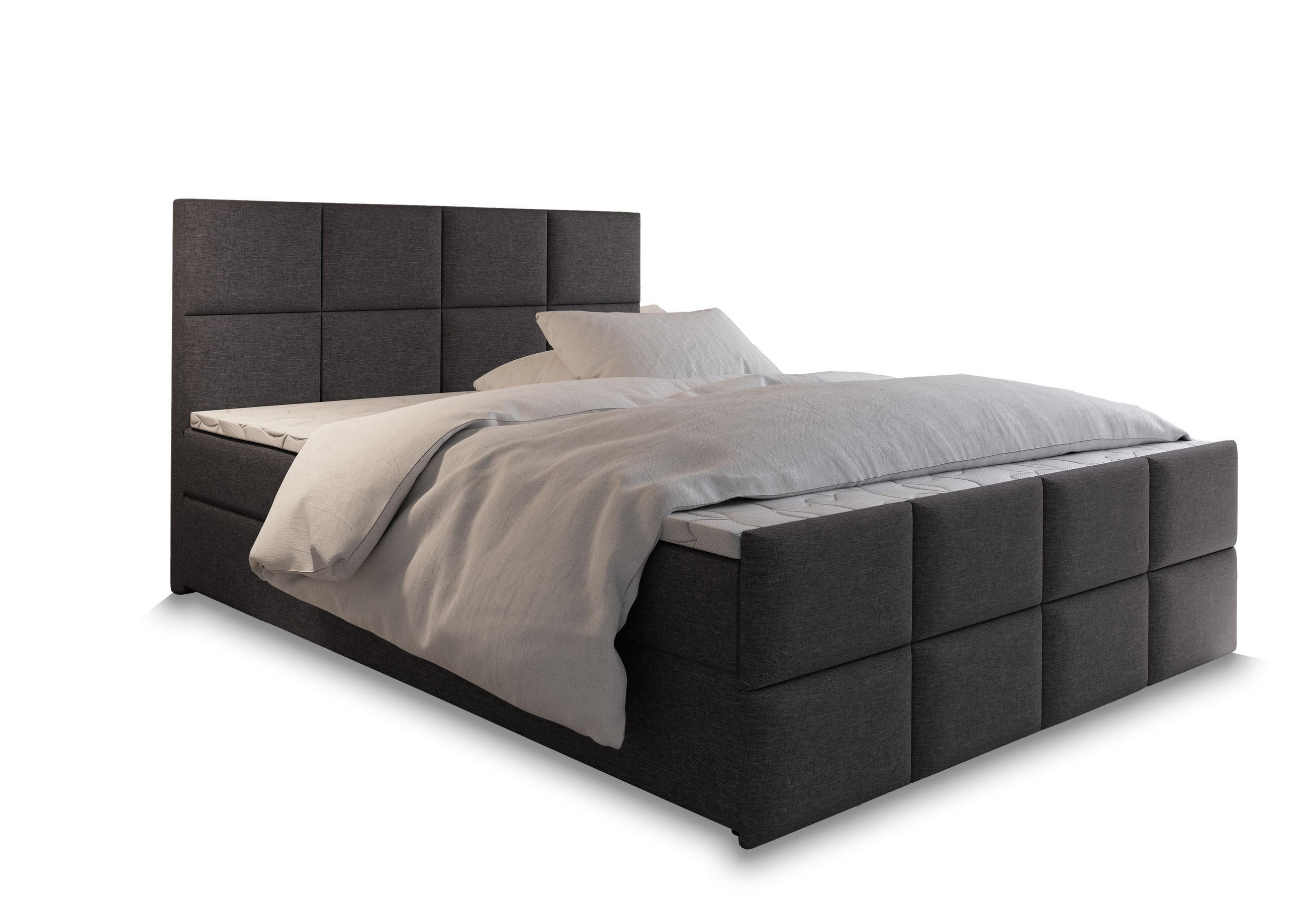 BOXBETT ARIEL 160x200 cm mit Matratze und Topper - Grau - Grau, Holz (160/200cm) - MASSENO