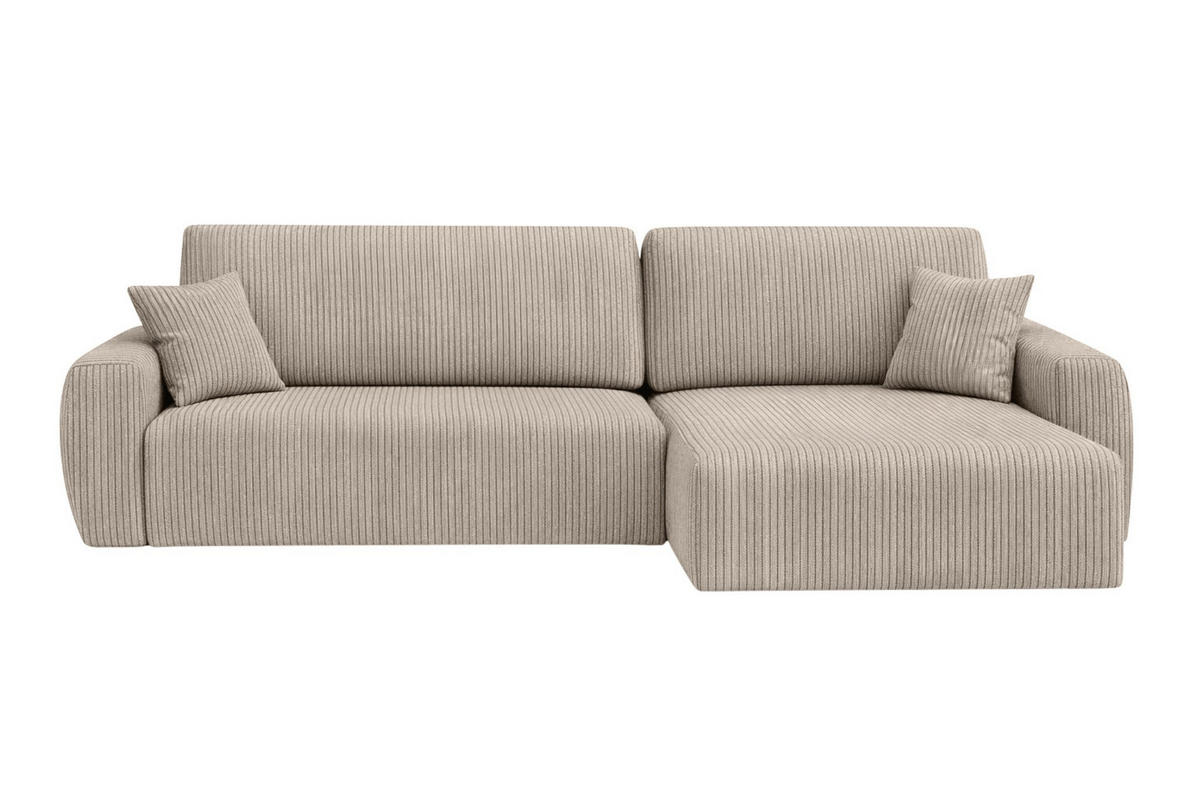 ECKSOFA Mit Schlaffunktion Ariel L, Cordstoff, Stoff Poso, Dunkelbeige, Rechts - Beige, Holz (250/142cm) - Kaiser Möbel