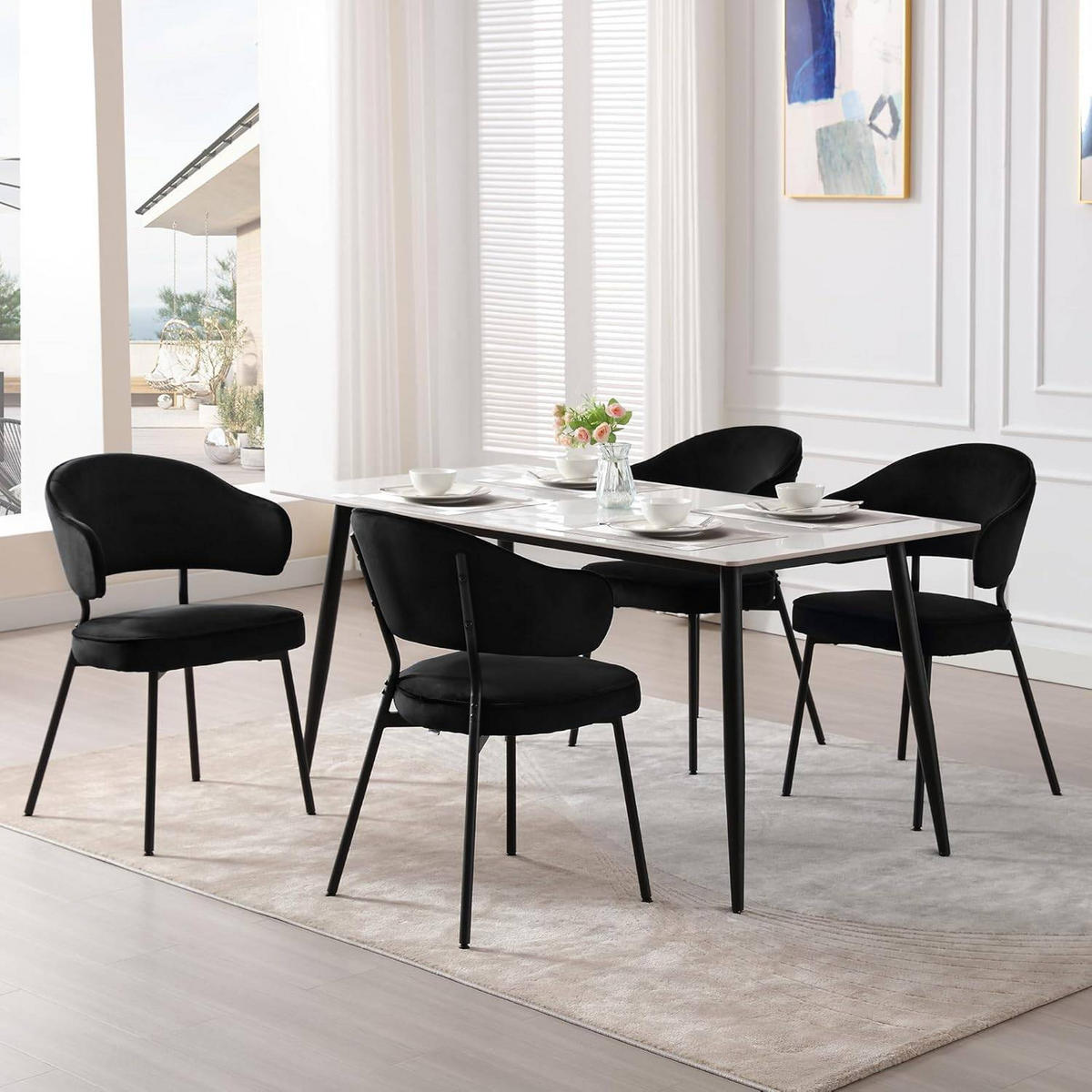 ESSZIMMERSTUHL 6er Set, Metallbeinen, gepolstert, Samt - Schwarz, Textil/Metall (50/83.5/43cm) - Woltu