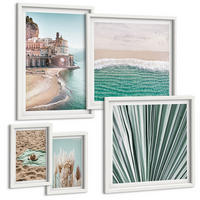 BILDER SET 5er Set - 50x50 cm & 20x30 cm & 40x60 cm Weißer Rahmen - Strandwellen Grashut - Weiß, Kunststoff (40/60cm) - TULUP