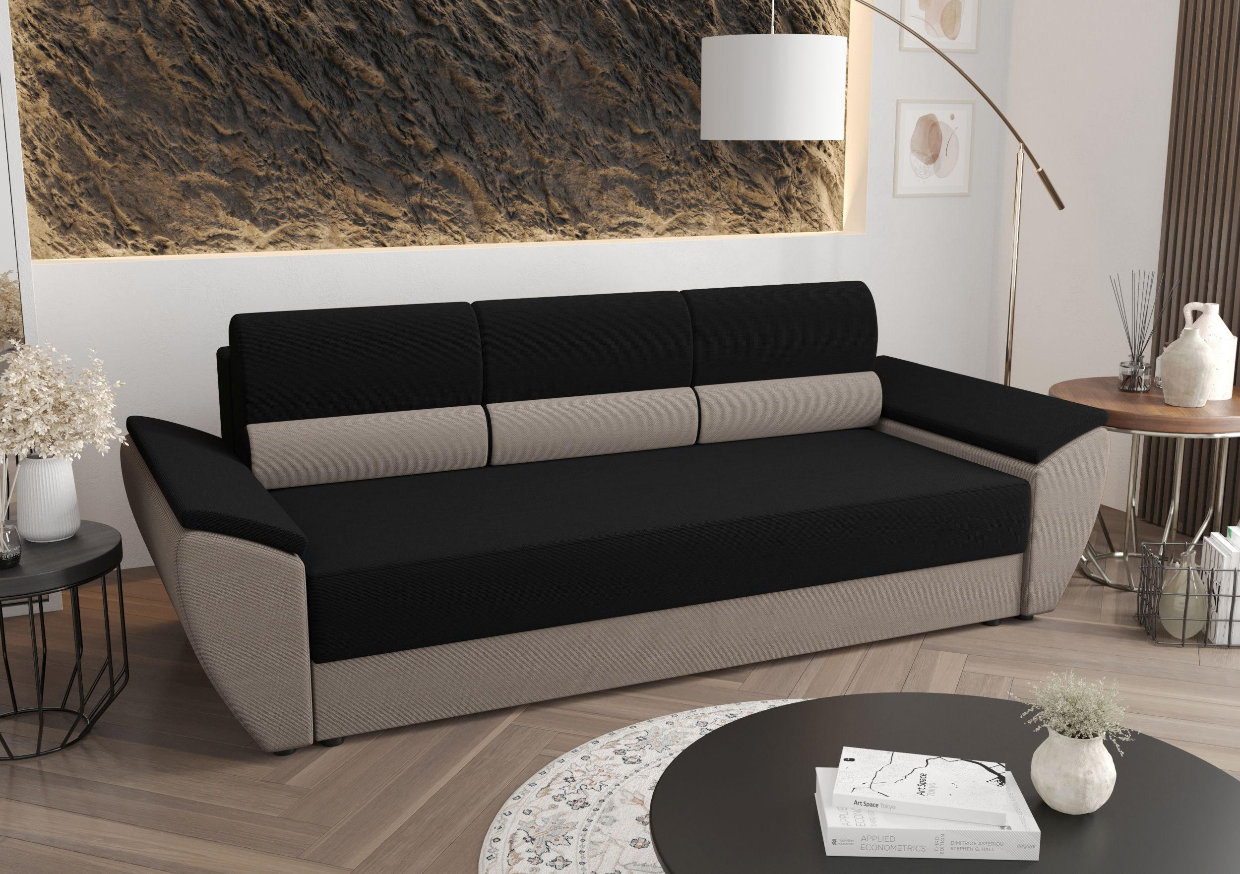 SOFA REBI BIS mit Schlaffunktion RAINBOW 15+83 mit Stauraum - Schwarz, Textil (80/78/240cm) - Bedante