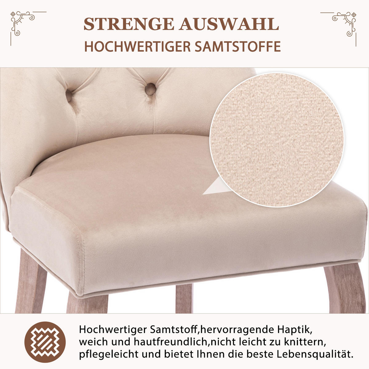ESSZIMMERSTUHL 2er Set Samt Beige hohe Rückenlehne Massivholz - Beige, Textil (51/97/47cm) - FLIEKS