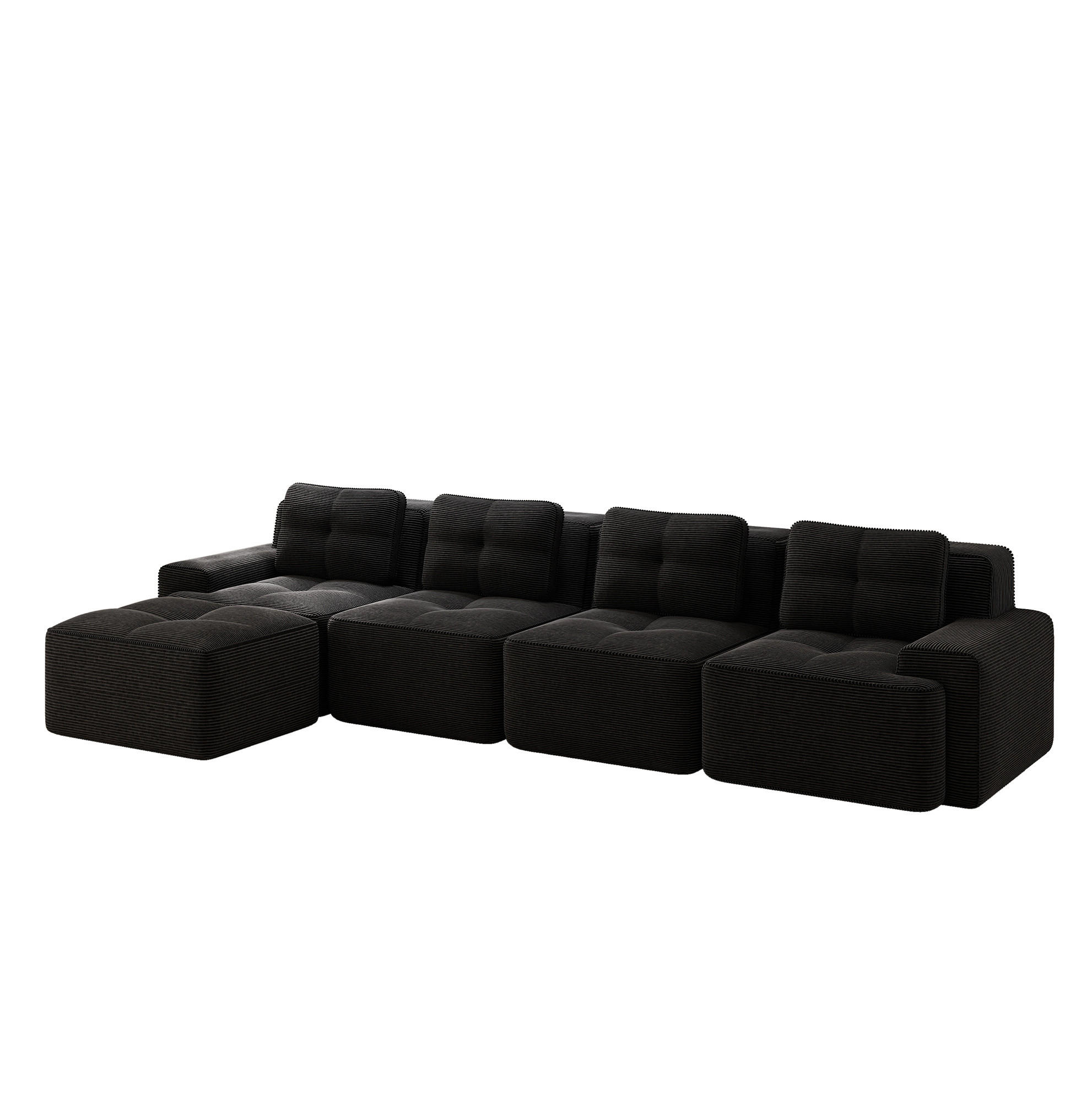 Modfu MODULÁRNÍ pohovka z manšestru 382x177x69 cm černá, 4místná, bez montáže, s protiskluzovou základnou